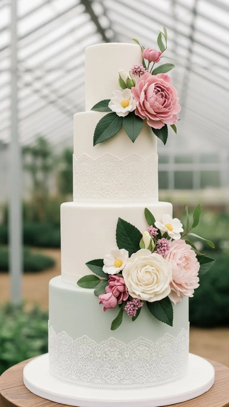 Floral and Lace Wedding Cake Designs: 21 Elegant Ideas 8 Garden-Inspired Floral and Lace Wedding Cake