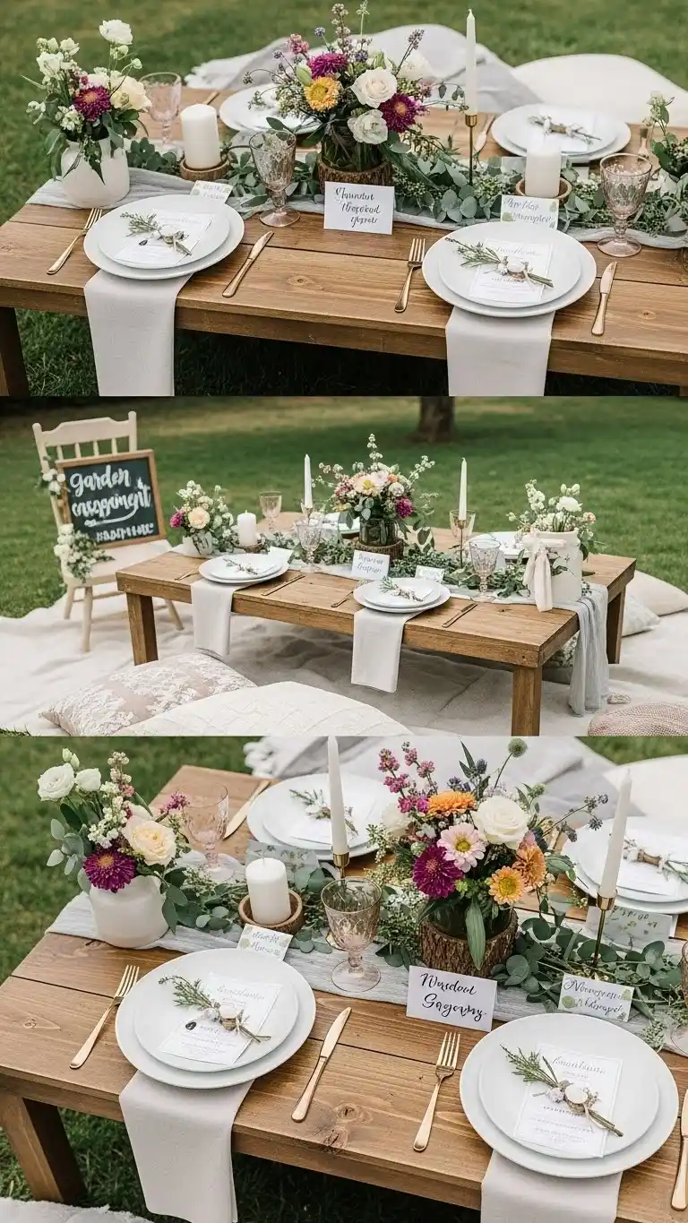 25 Backyard Engagement Party Ideas Perfect for Every Backyard 11 Garden-Themed Table Settings