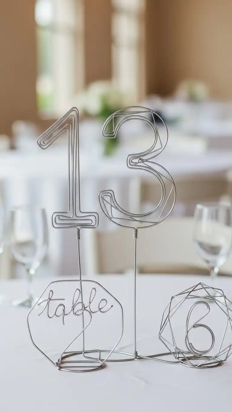 21 DIY Wedding Table Numbers to Elevate Your Reception Decor 23 Geometric Wire Table Numbers