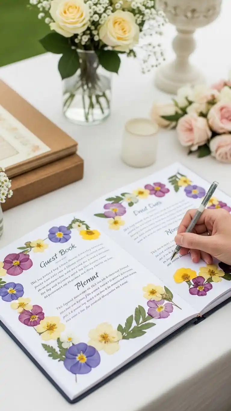 23 Creative Wedding Guest Book Ideas for a Memorable Day 17 Guest Book with DIY Pressed Flowers