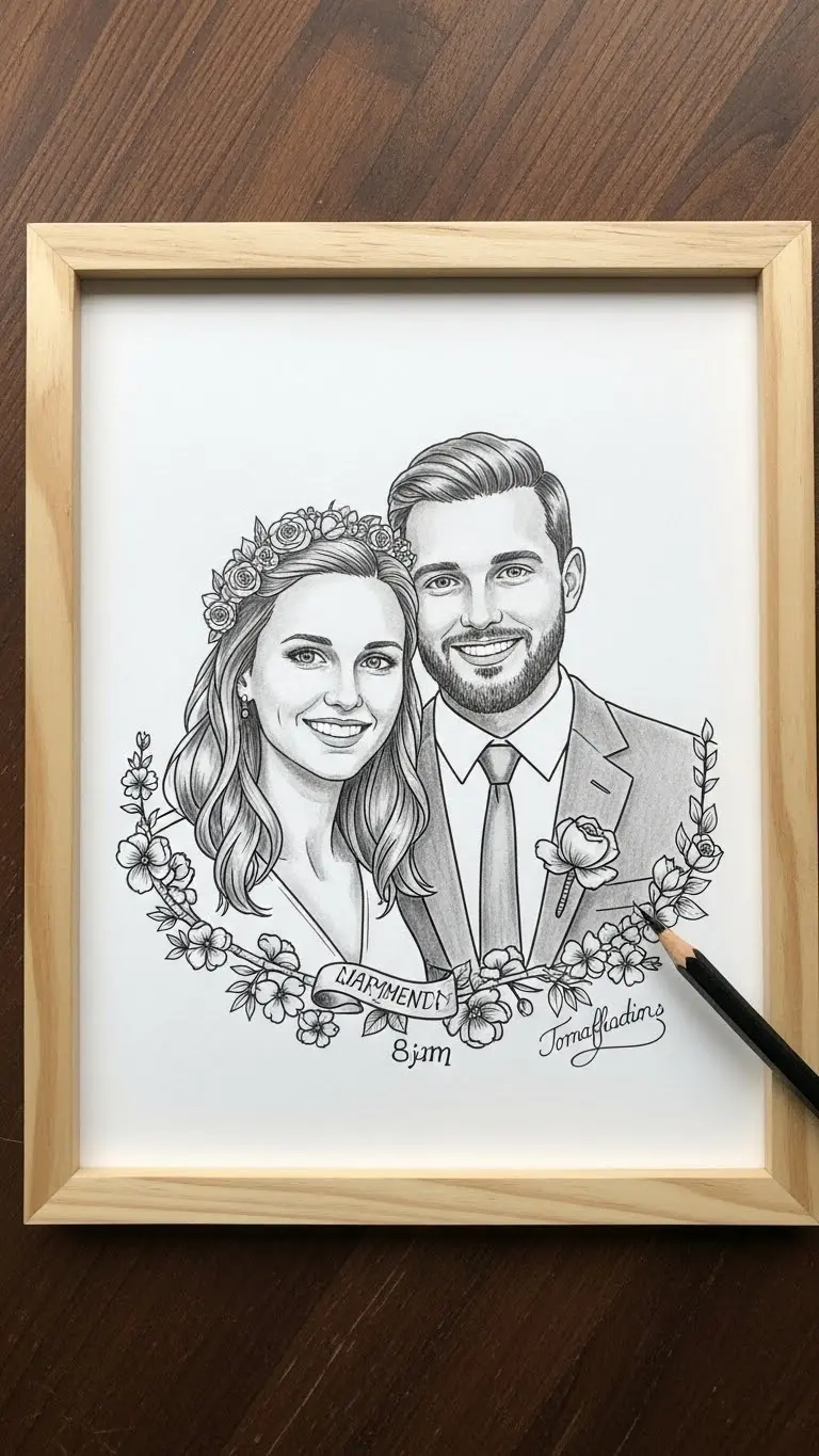 27 Wedding Gift Ideas DIY for a Personal Touch 22 Hand Drawn Couple Portrait Illustration