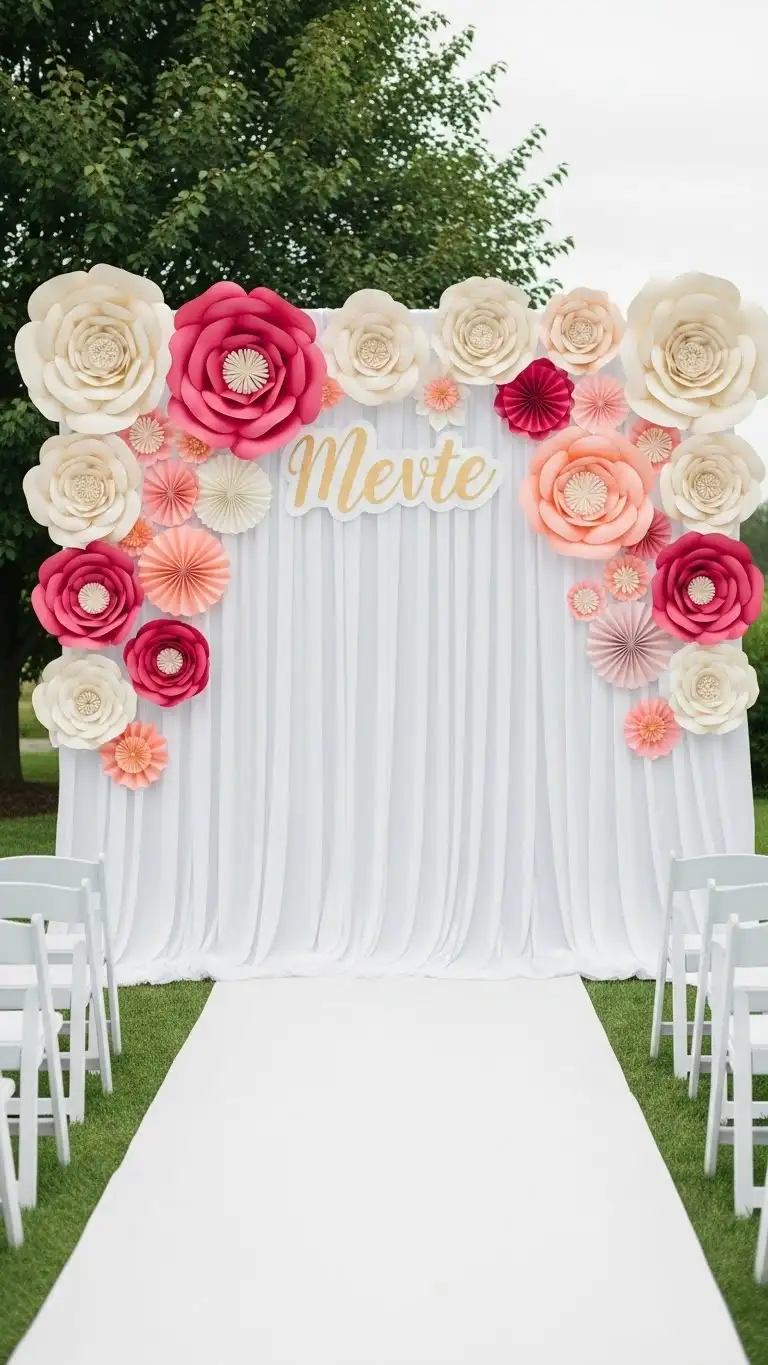 DIY Wedding Decorations Outdoor: 15 Cozy Ideas 15 Handmade Paper Flower Backdrops