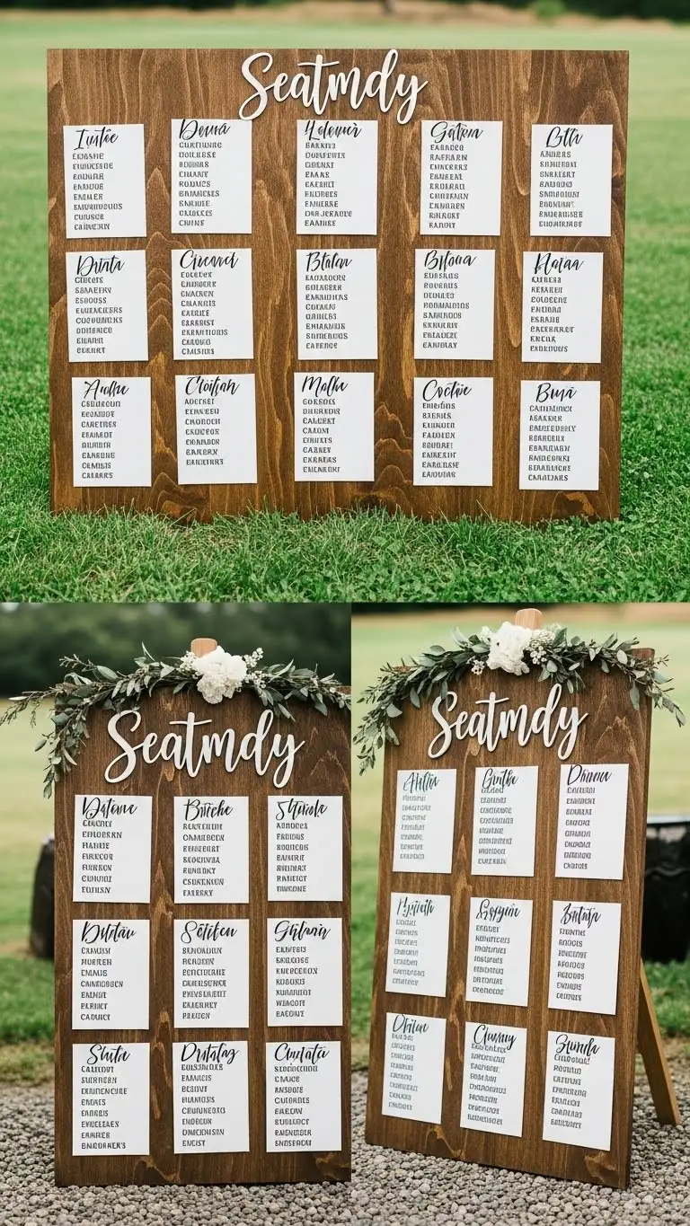 21 Outdoor Wedding Decoration Ideas 17 Handmade Seating Charts Using Wood or Canvas
