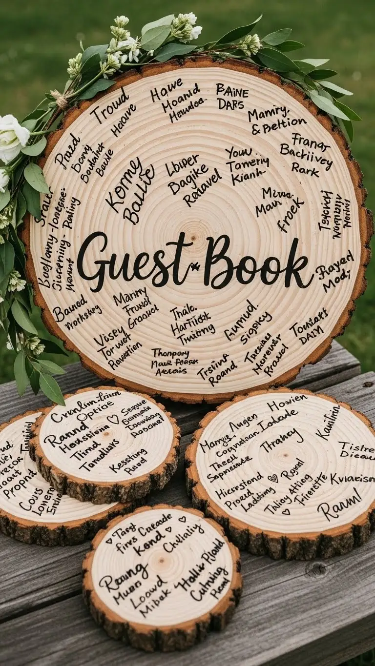 Rustic DIY Wedding Decorations Ideas – 21 Beautiful Designs 12 Handmade Wood Slice Guest Book