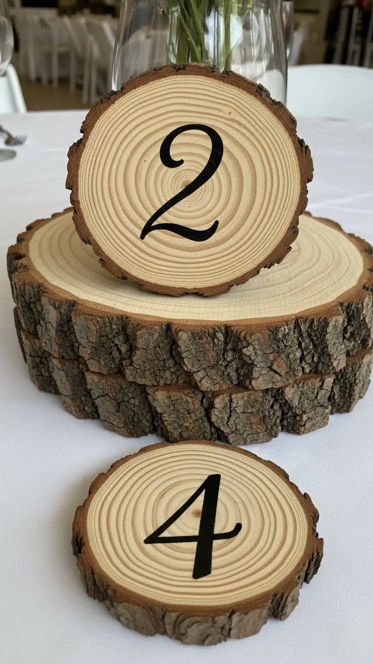 Rustic DIY Wedding Decorations Ideas – 21 Beautiful Designs 9 Handwritten Table Numbers on Wood Slices