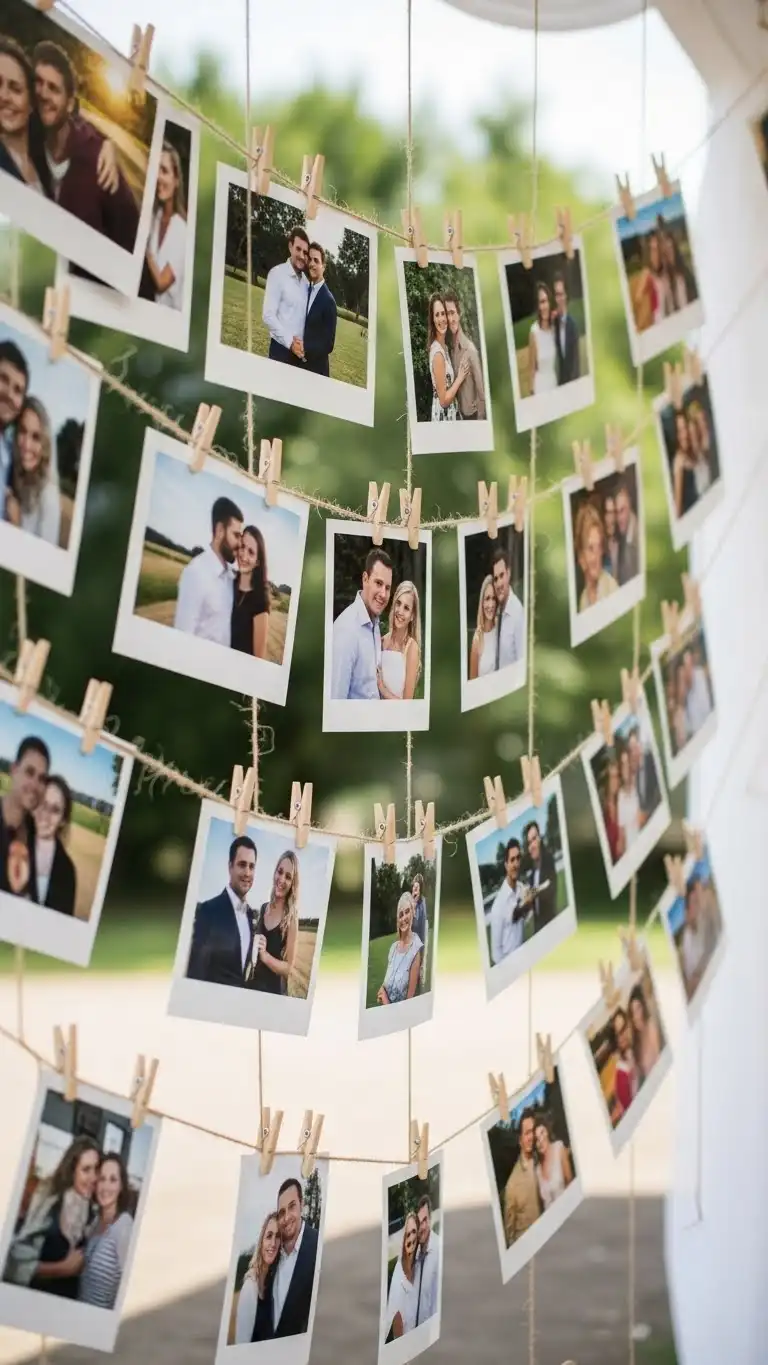 DIY Wedding Decorations Outdoor: 15 Cozy Ideas 11 Hanging Photo Display of Memories