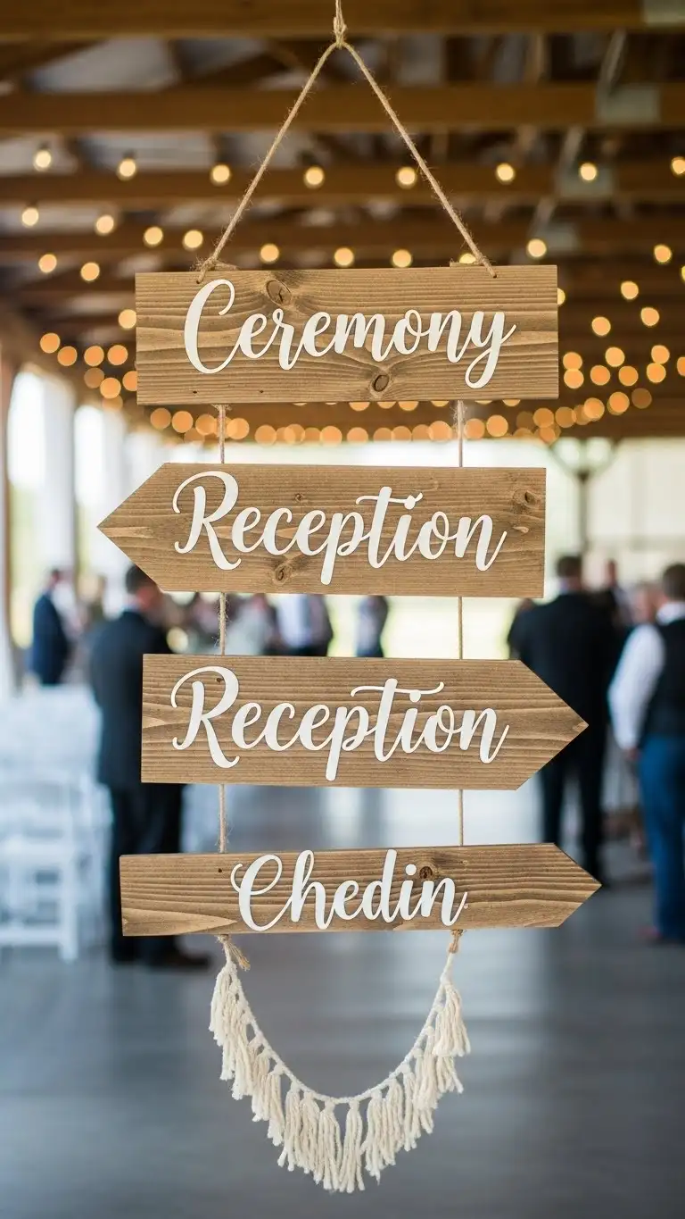 Rustic DIY Wedding Decorations Ideas – 21 Beautiful Designs 19 Hanging Wooden Directional Signs