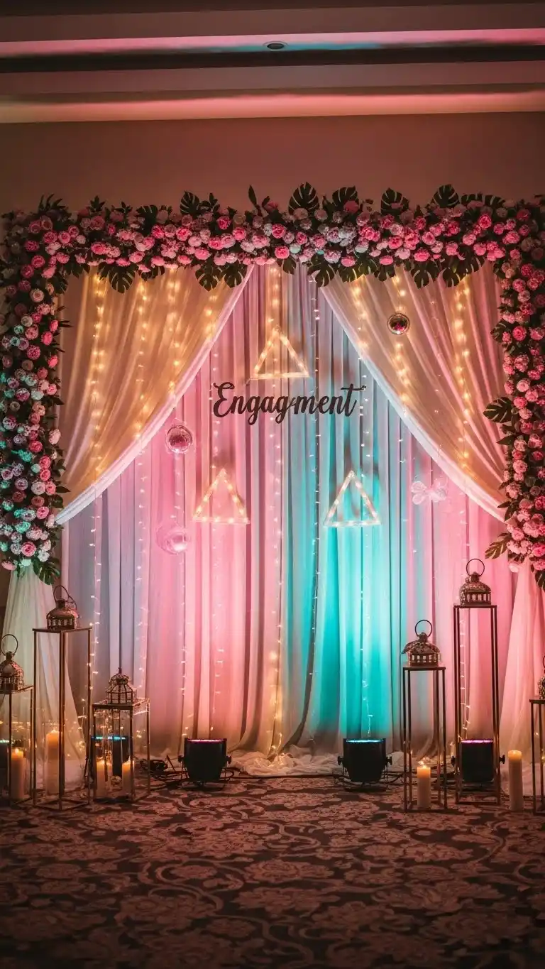 23 Engagement Party Backdrop Ideas That Will Wow Your Guests 8 LED Light Wall