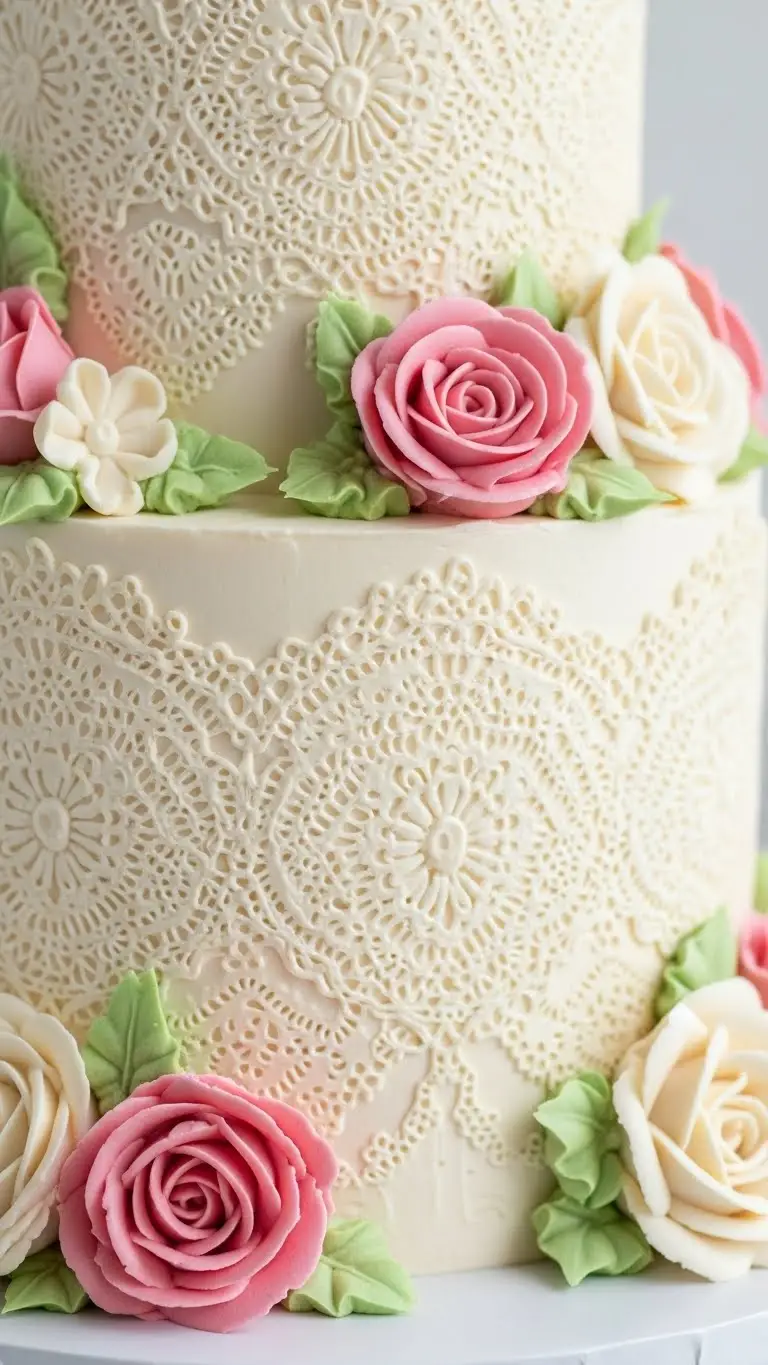 Floral and Lace Wedding Cake Designs: 21 Elegant Ideas 14 Lace-Inspired Buttercream with Floral Accents