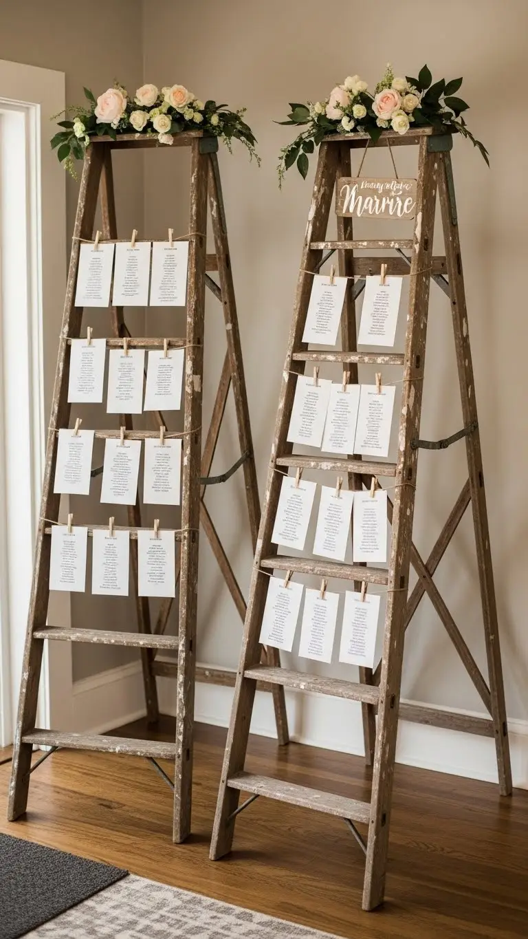 Rustic DIY Wedding Decorations Ideas – 21 Beautiful Designs 10 Ladder Seating Chart Display