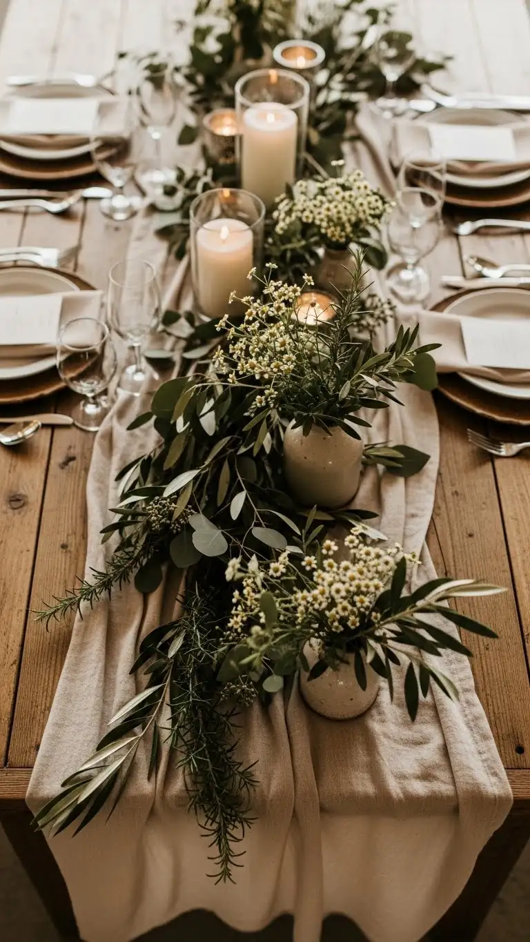 Rustic DIY Wedding Decorations Ideas – 21 Beautiful Designs 18 Linen Table Runners With Greenery