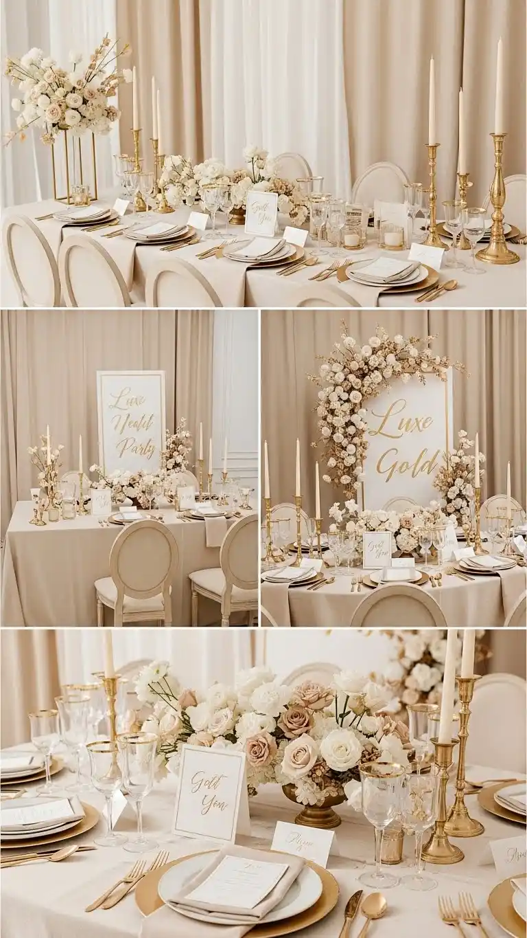 23 Engagement Party Ideas to Elevate Your Event 10 Luxe Gold and Neutral Color Party
