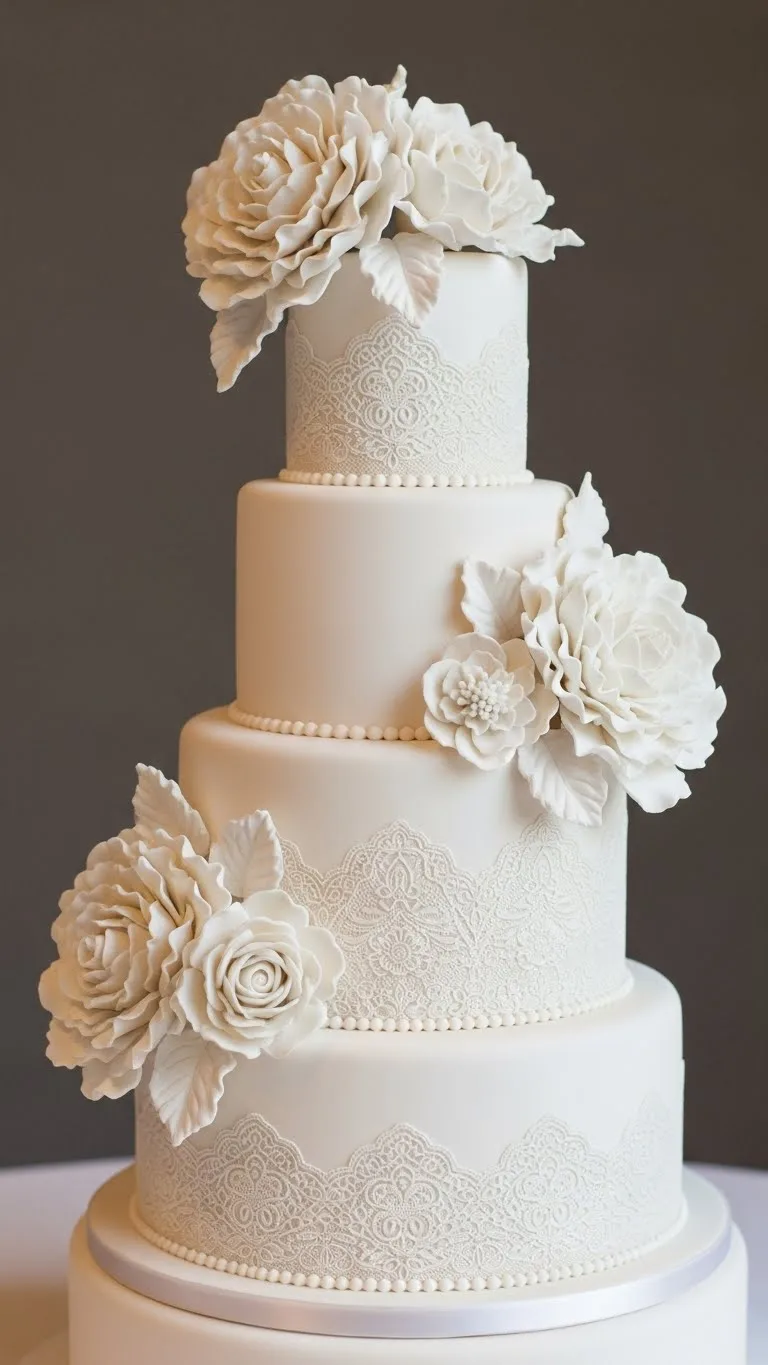 Floral and Lace Wedding Cake Designs: 21 Elegant Ideas 25 Luxury Floral and Lace Wedding Cake with Fine Detailing