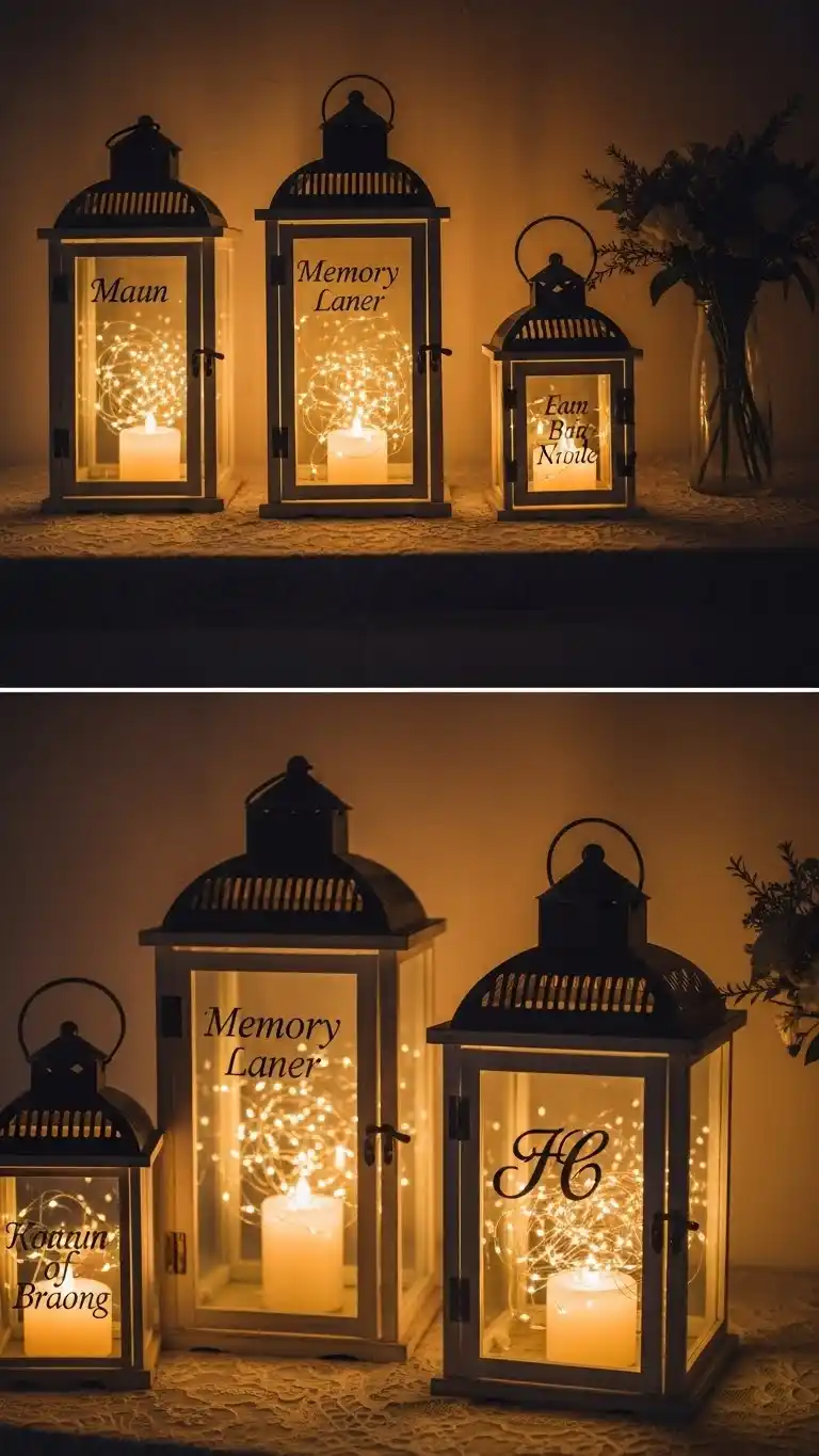 23 Meaningful Wedding Memorial Table Ideas for Your Big Day 13 Memory Lanterns