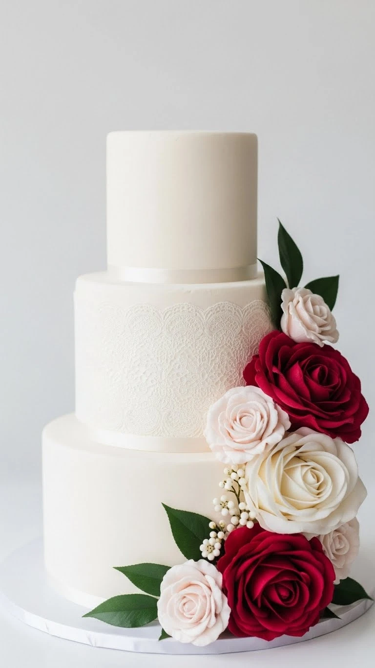 Floral and Lace Wedding Cake Designs: 21 Elegant Ideas 9 Minimal Lace Texture with Statement Florals