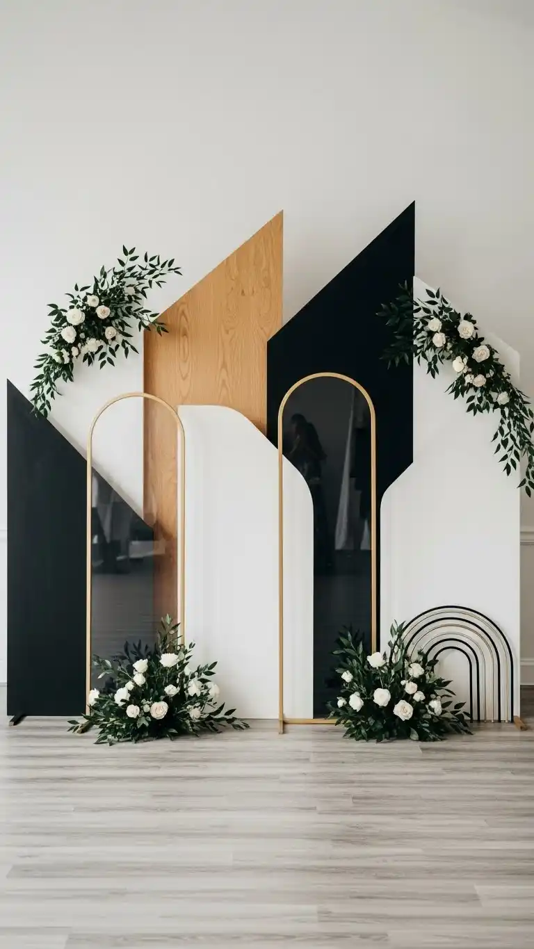 23 Engagement Party Backdrop Ideas That Will Wow Your Guests 14 Minimalist Geometric Panels