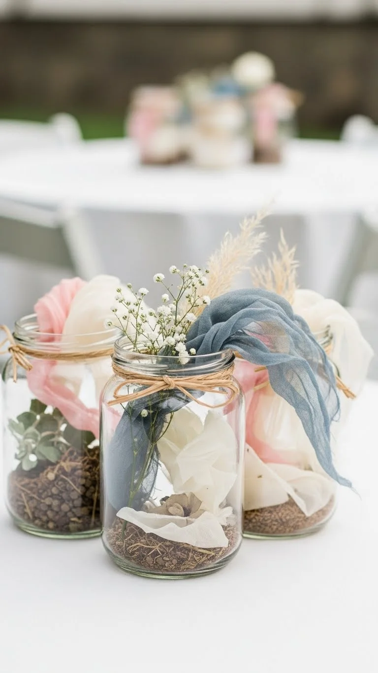 DIY Wedding Decorations Centerpieces: 17 Elegant Ideas 7 Minimalist Glass Jar Centerpieces With Soft Fabric Accents