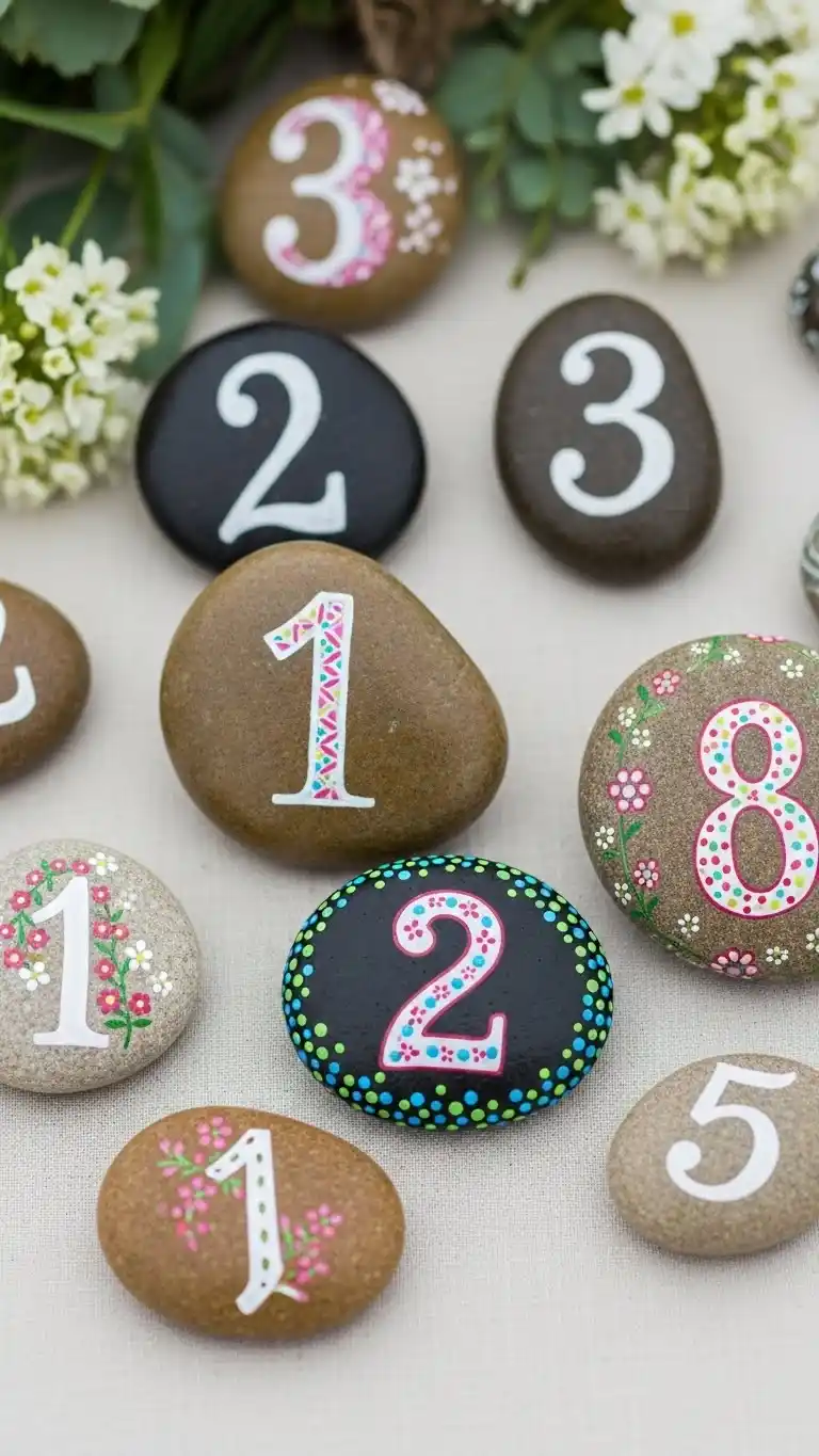 21 DIY Wedding Table Numbers to Elevate Your Reception Decor 14 Painted Rock Table Numbers