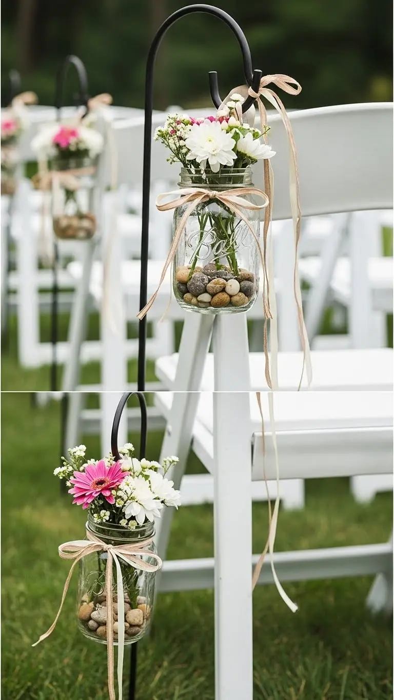 21 Outdoor Wedding Decoration Ideas 7 Rustic Mason Jar Aisle Markers