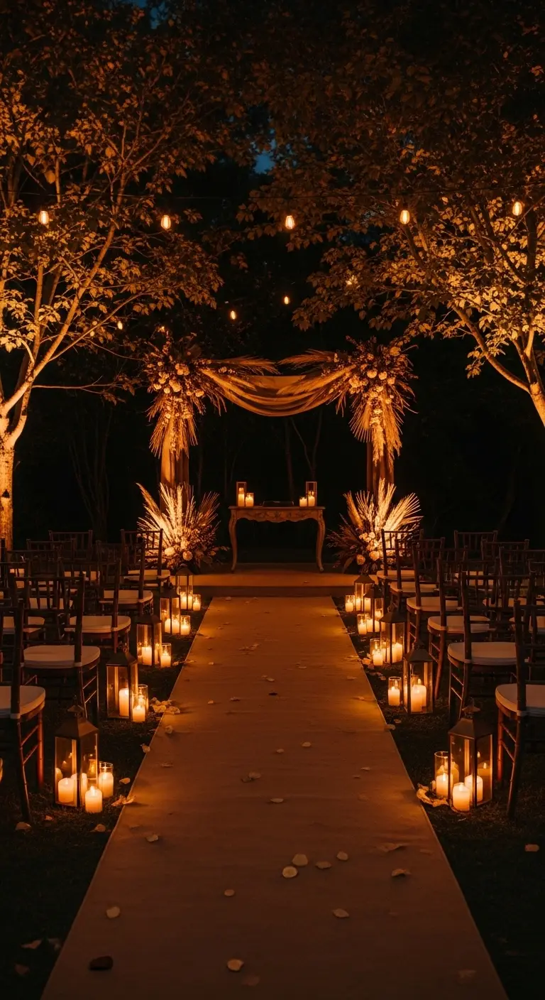 Brown Wedding Ceremony Ideas: 21 Beautiful Options to Try 9 Soft Lighting with Amber and Brown Tones for Romantic Ambiance