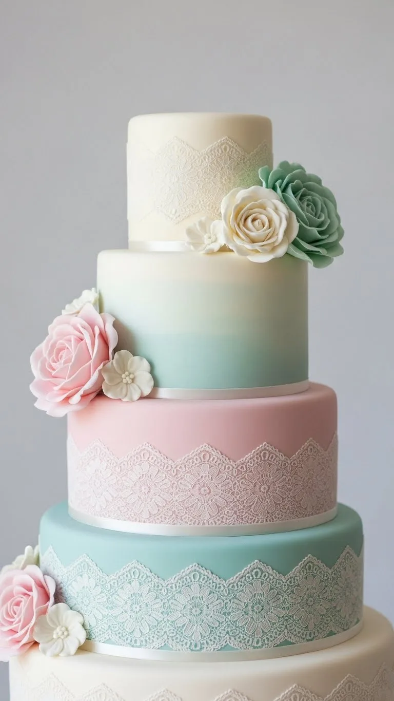 Floral and Lace Wedding Cake Designs: 21 Elegant Ideas 13 Soft Pastel Floral and Lace Wedding Cake