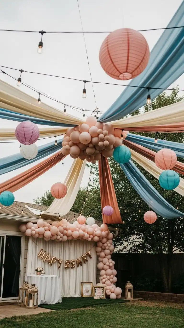 25 Backyard Engagement Party Ideas Perfect for Every Backyard 27 String or Balloon Ceiling Décor