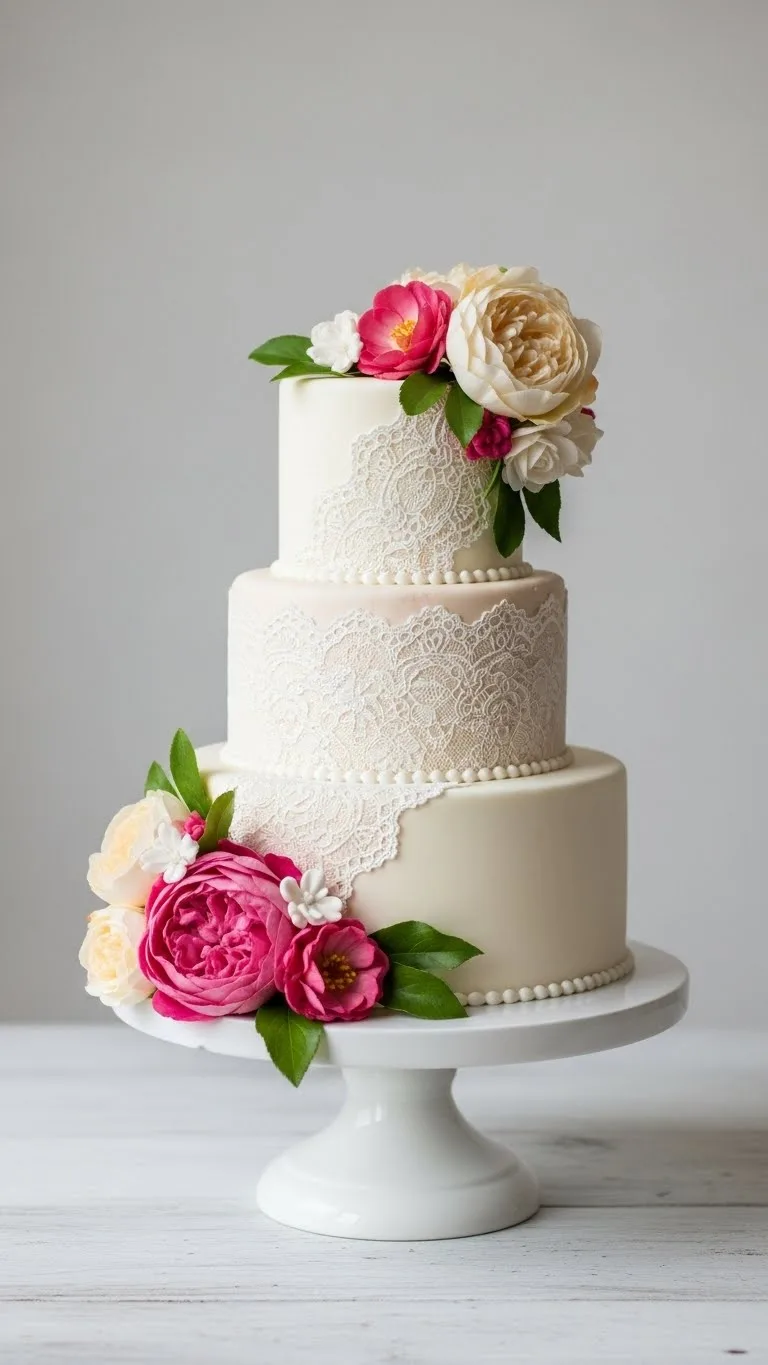 Floral and Lace Wedding Cake Designs: 21 Elegant Ideas 24 Whimsical Floral and Lace Wedding Cake Design