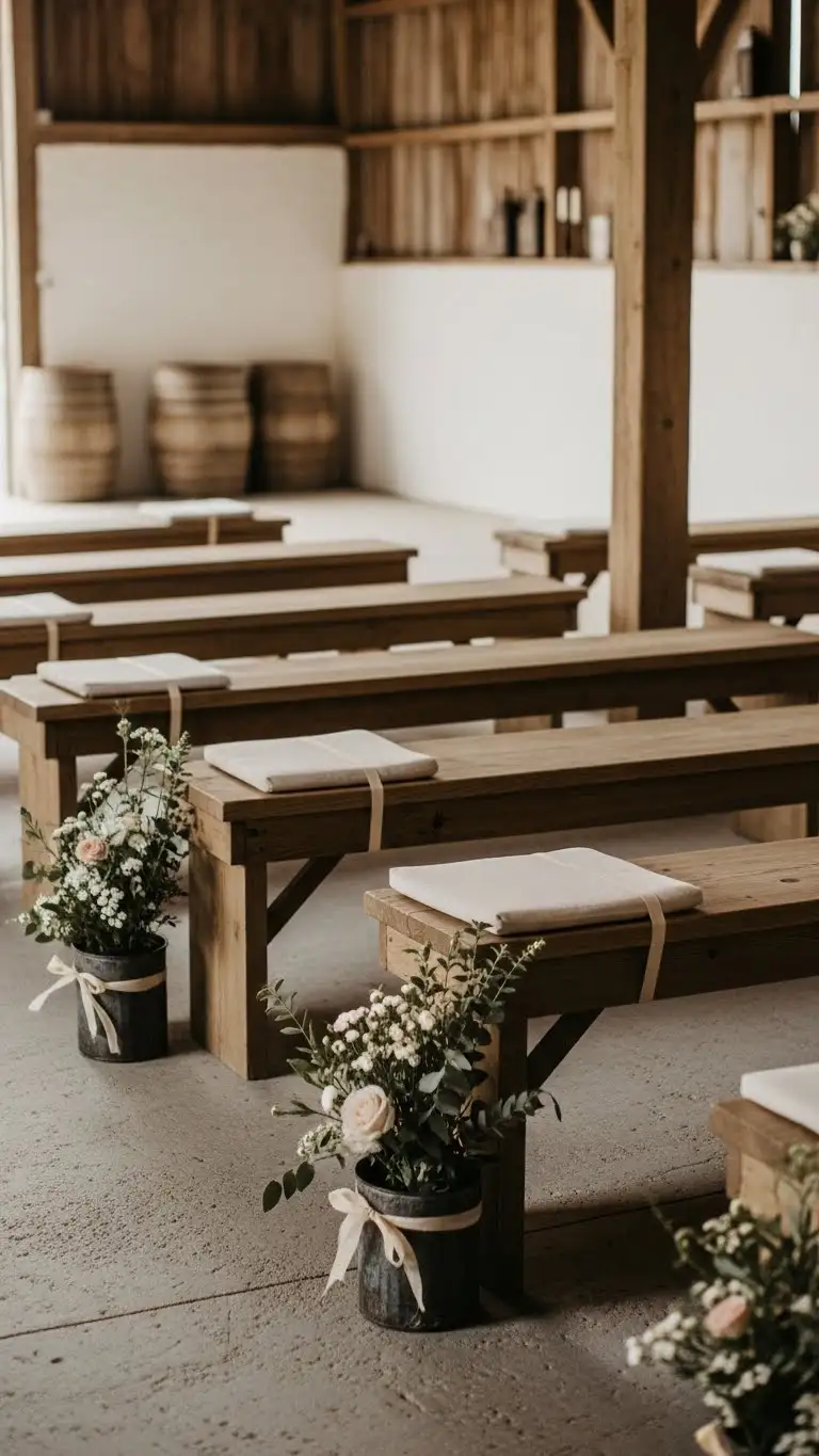 Rustic DIY Wedding Decorations Ideas – 21 Beautiful Designs 22 Wooden Bench Ceremony Seating