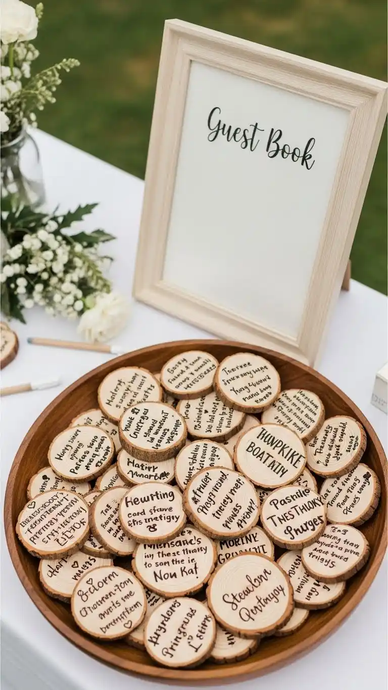 23 Creative Wedding Guest Book Ideas for a Memorable Day 22 Wooden Slice Guest Book