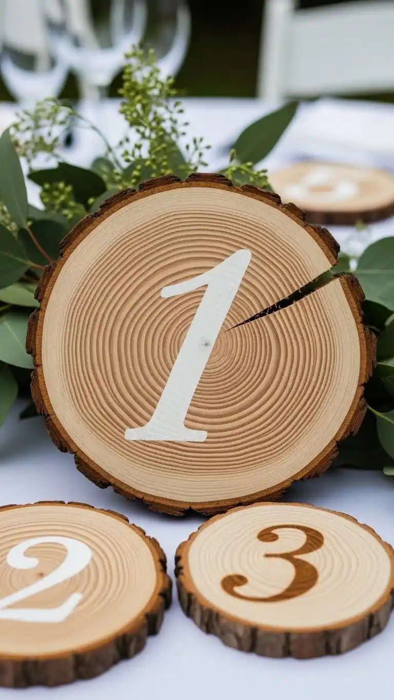 21 DIY Wedding Table Numbers to Elevate Your Reception Decor 5 Wooden Slice Table Numbers
