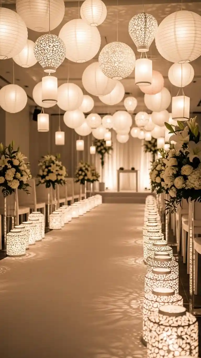 21 Neutral Wedding Ceremony Décor Ideas You’ll Love 15 White Lantern Aisle Lighting for a Clean and Serene Glow