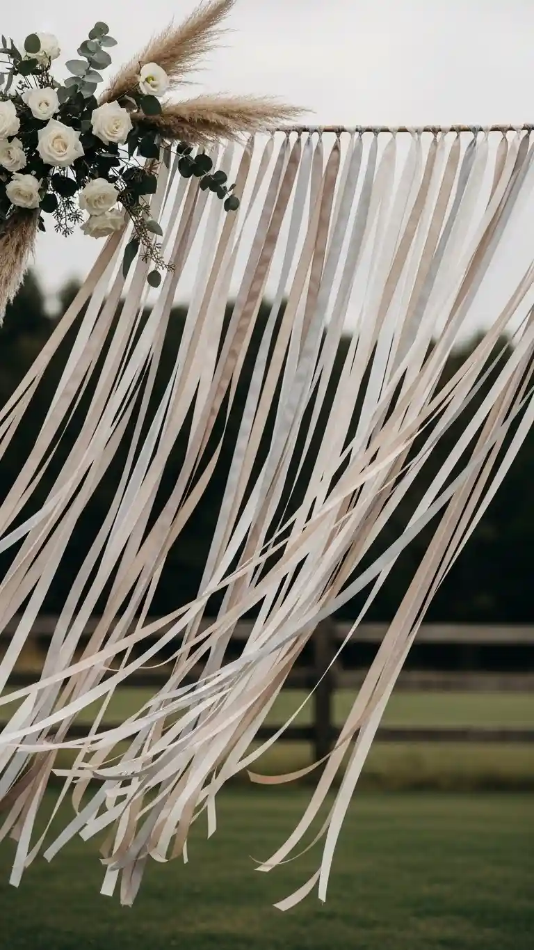 21 Neutral Wedding Ceremony Décor Ideas You’ll Love 16 Neutral Ribbon Streamers for Soft Movement and Elegant Detail