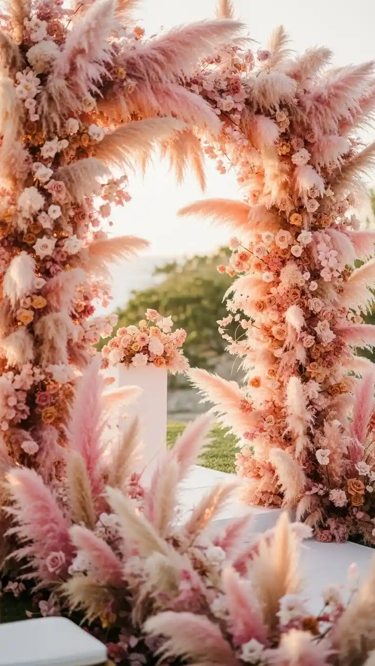 21 Pink Wedding Ceremony Decor Ideas That Feel Soft & Dreamy 15 Pink Pampas Grass Arrangements for Soft Texture and Modern Flair