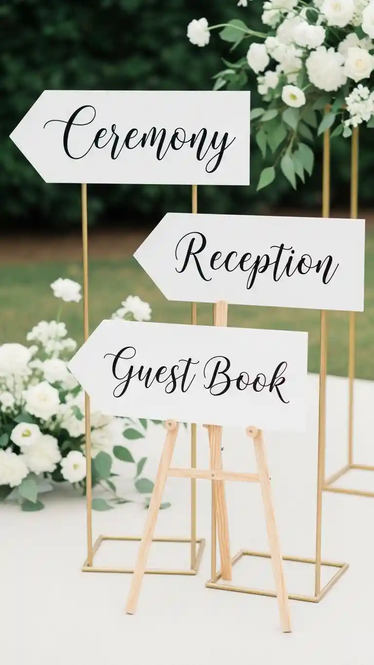 21 Neutral Wedding Ceremony Décor Ideas You’ll Love 18 Classic White Ceremony Signage for Clean and Refined Direction