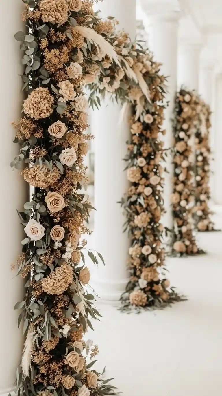 21 Neutral Wedding Ceremony Décor Ideas You’ll Love 20 Soft Beige Floral Garlands for a Flowing Natural Look