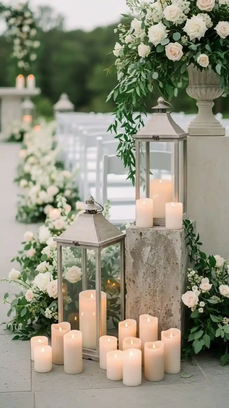 21 Neutral Wedding Ceremony Décor Ideas You’ll Love 21 Neutral-Hued Candle Displays for Warm Ambiance