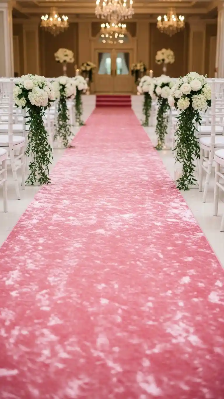 21 Pink Wedding Ceremony Decor Ideas That Feel Soft & Dreamy 19 Pink Velvet Aisle Runner for Rich Texture and Luxury