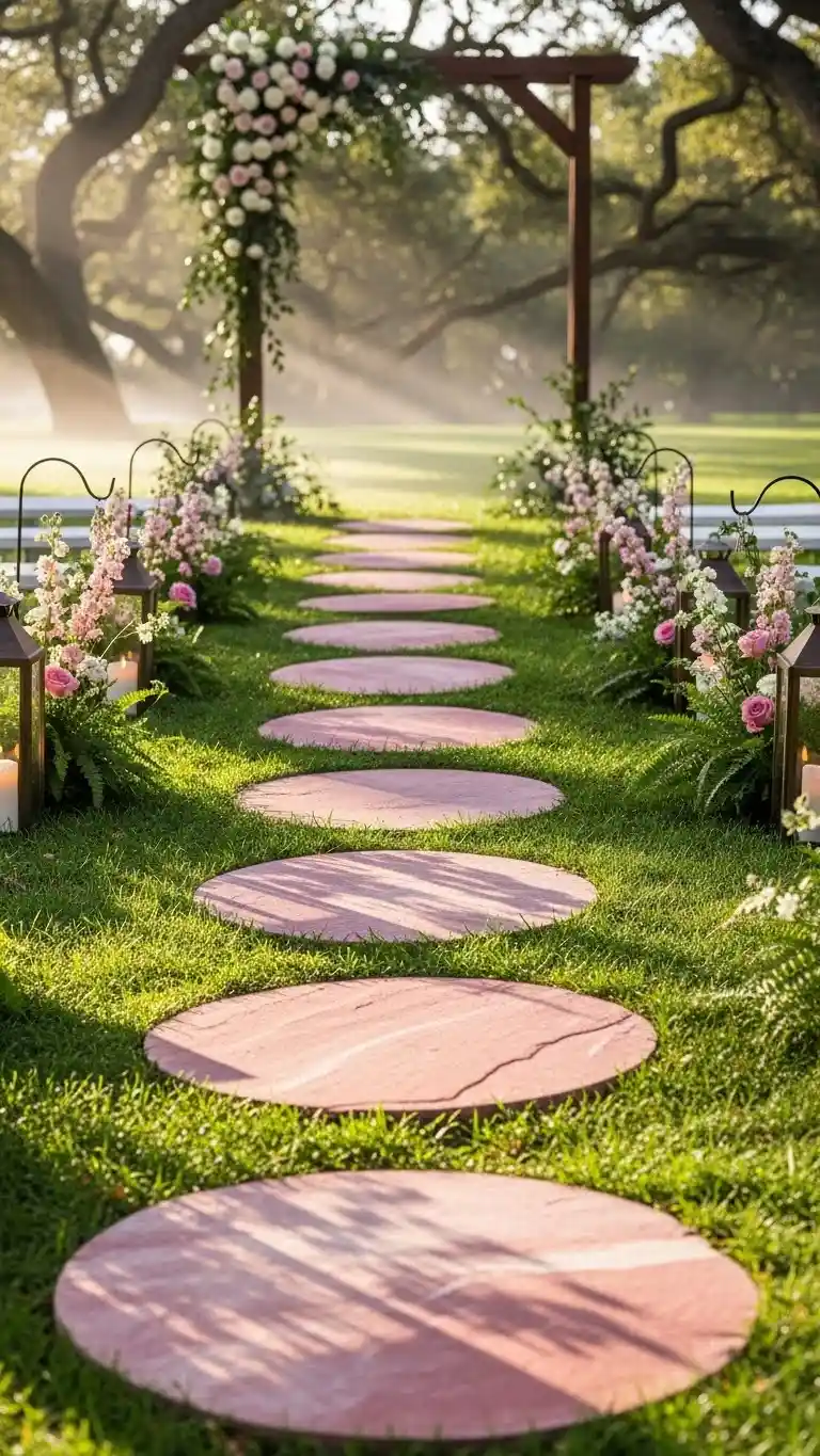 21 Pink Wedding Ceremony Decor Ideas That Feel Soft & Dreamy 20 Pink Stone Path Markers for Outdoor Ceremony Charm