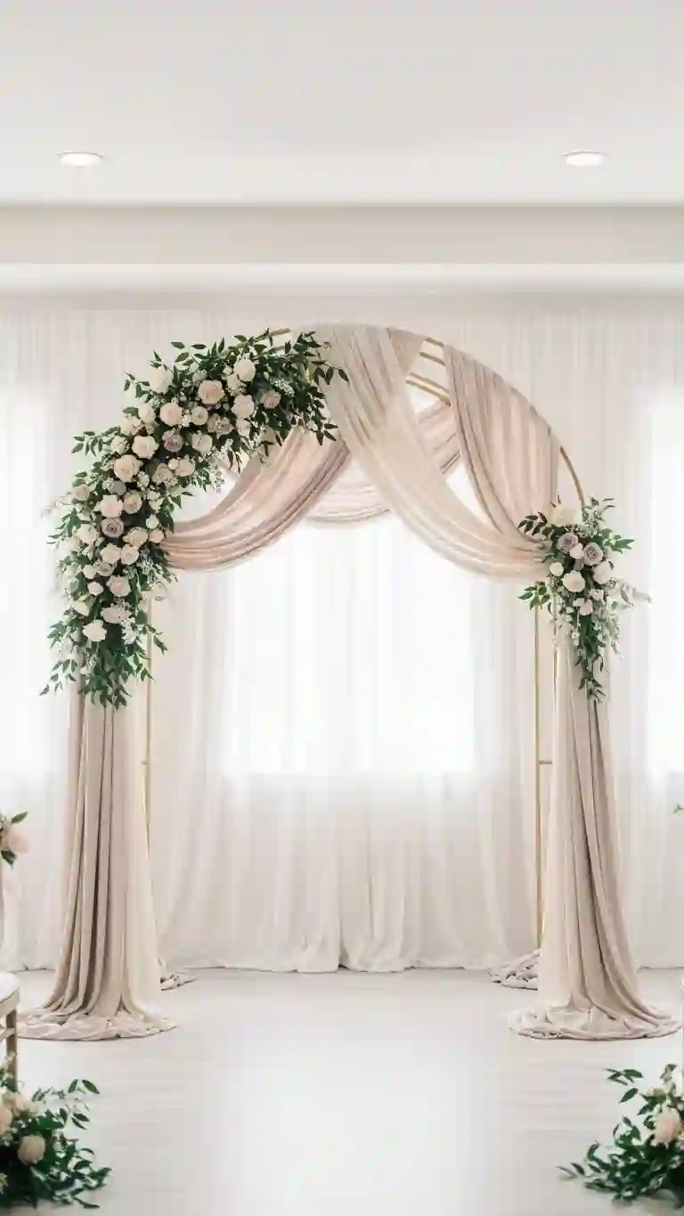 27 Classy Wedding Ceremony Décor Ideas You’ll Love 8 Ornate Archways with Draped Fabrics