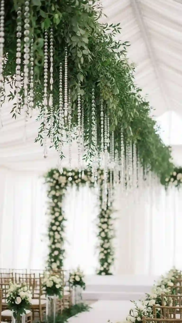 27 Classy Wedding Ceremony Décor Ideas You’ll Love 12 Delicate Hanging Installations of Greenery or Crystals