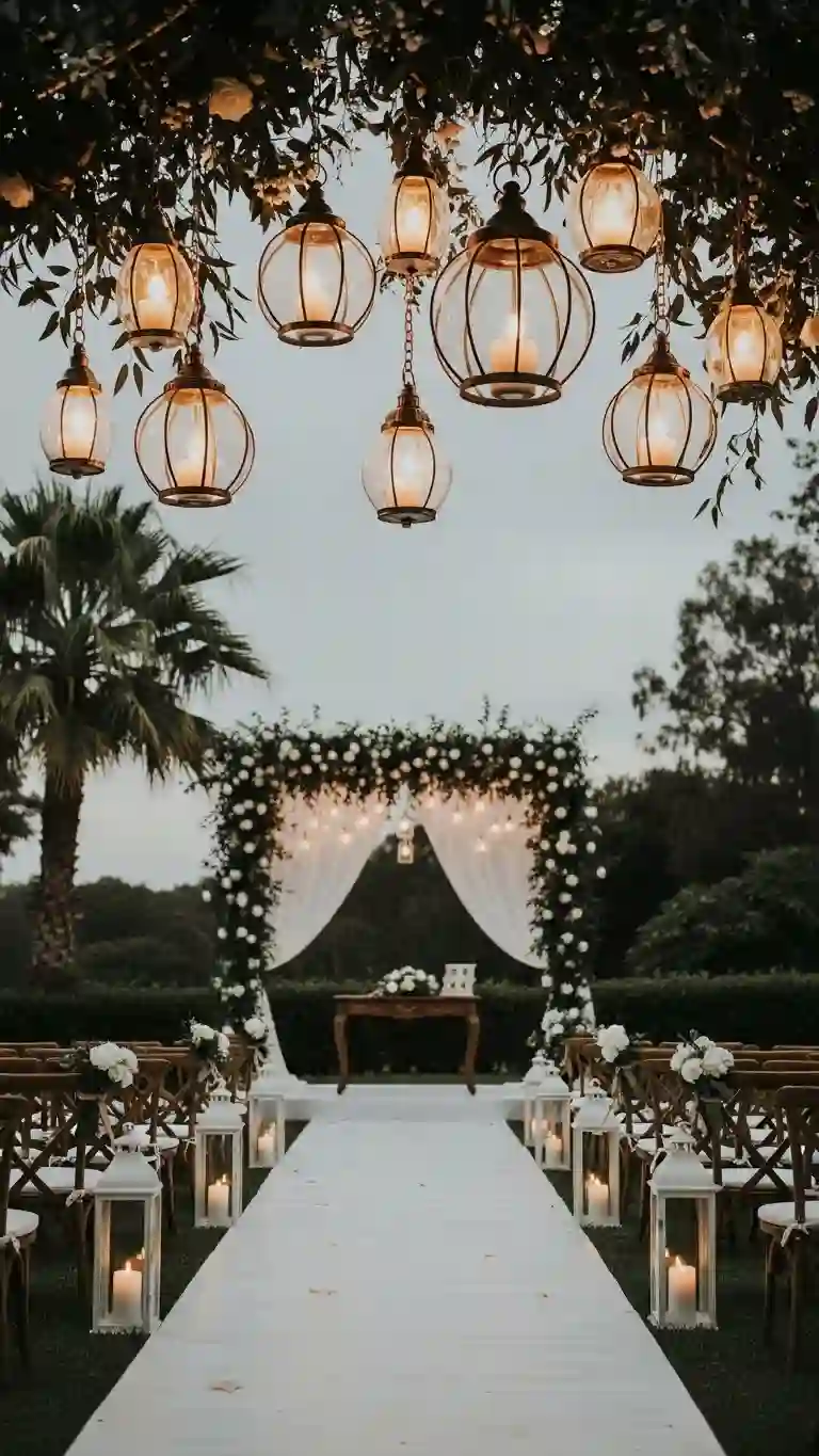 27 Classy Wedding Ceremony Décor Ideas You’ll Love 14 Incorporating Elegant Lanterns or Light Fixtures