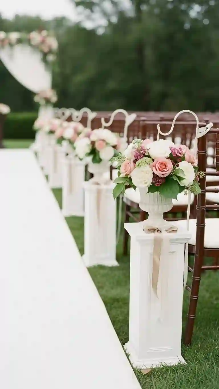 27 Classy Wedding Ceremony Décor Ideas You’ll Love 23 Elegant Aisle Markers with Subtle Floral Arrangements