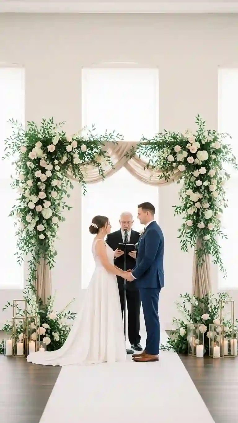 27 Classy Wedding Ceremony Décor Ideas You’ll Love 24 Statement Floral Arch at the Altar