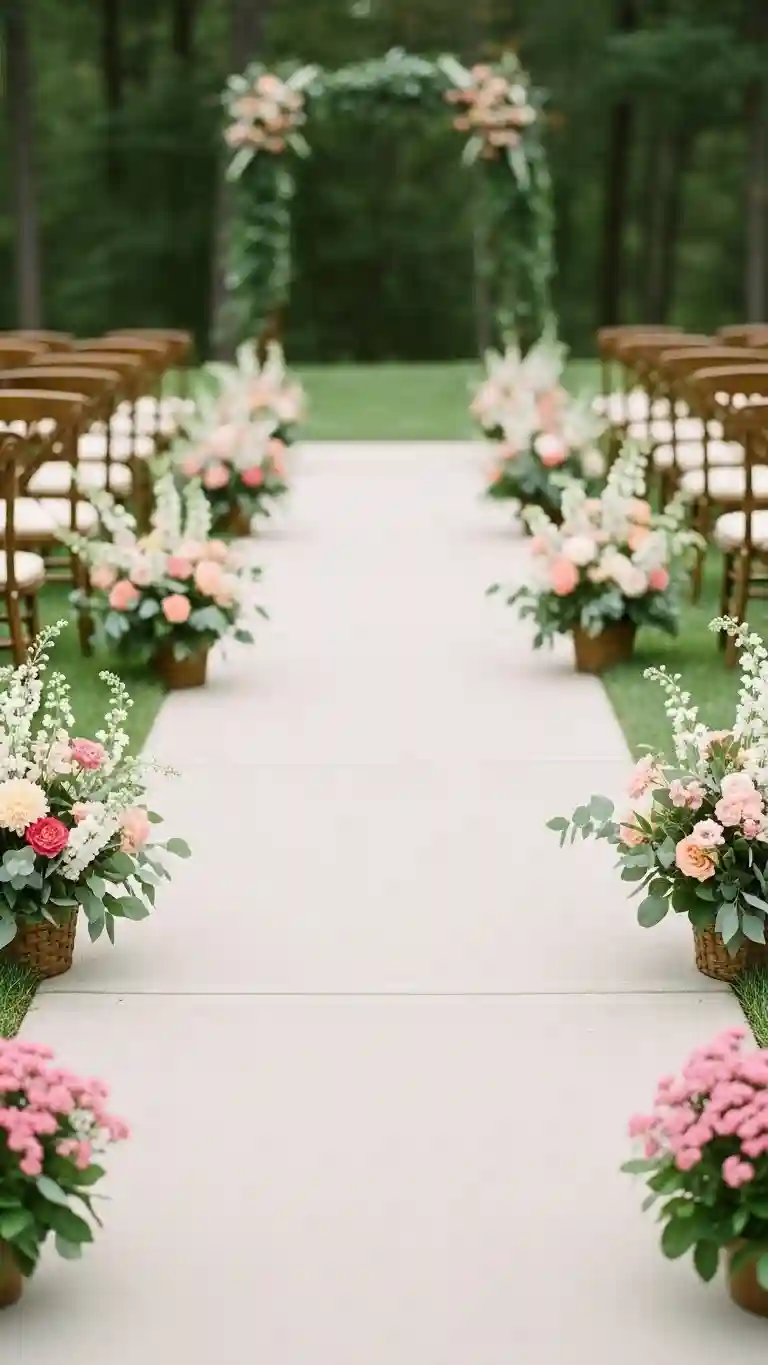 25 Backyard Wedding Ceremony Decor You’ll Love 5 Floral Ground Aisle Markers