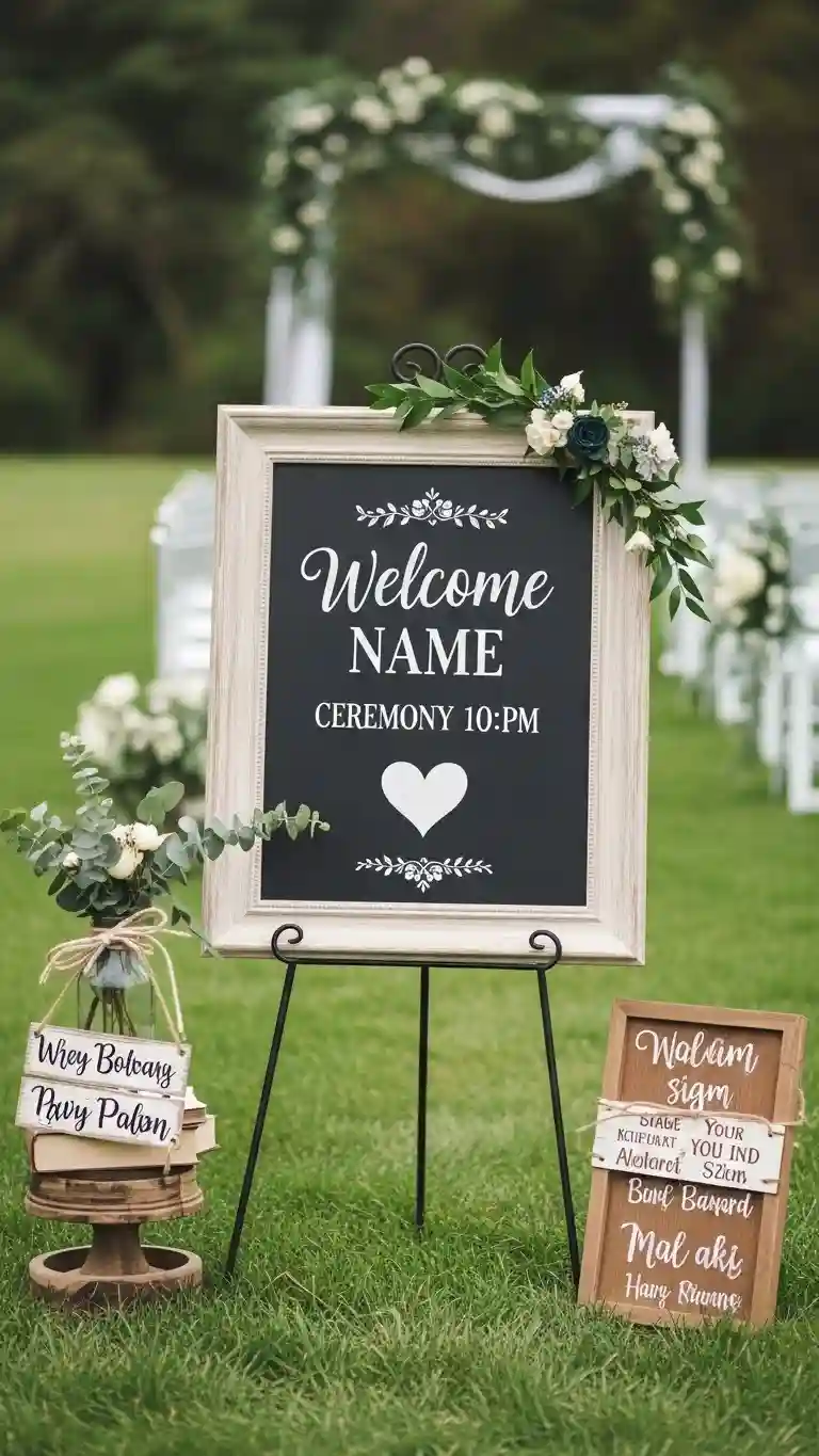 25 Backyard Wedding Ceremony Decor You’ll Love 8 Vintage-Style Welcome Sign