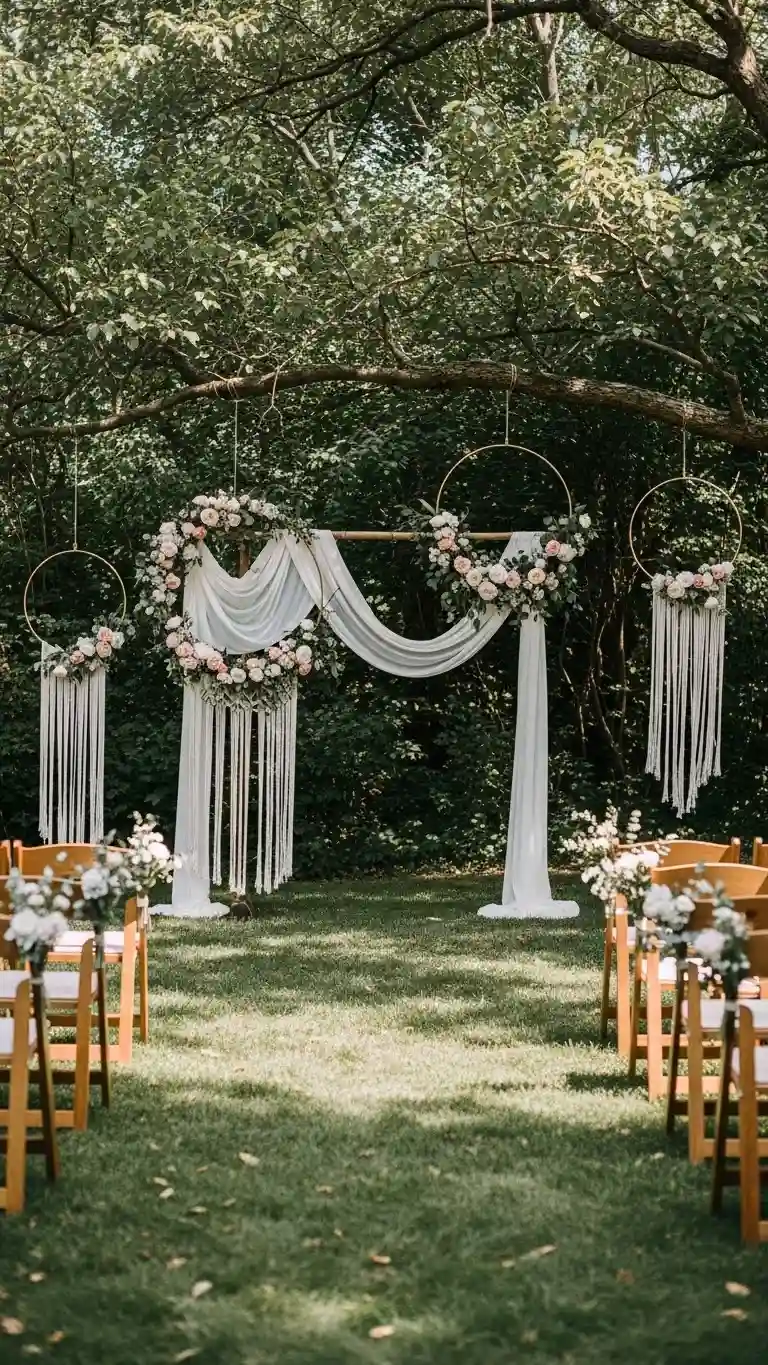 25 Backyard Wedding Ceremony Decor You’ll Love 23 Delicate Floral Hoop Décor