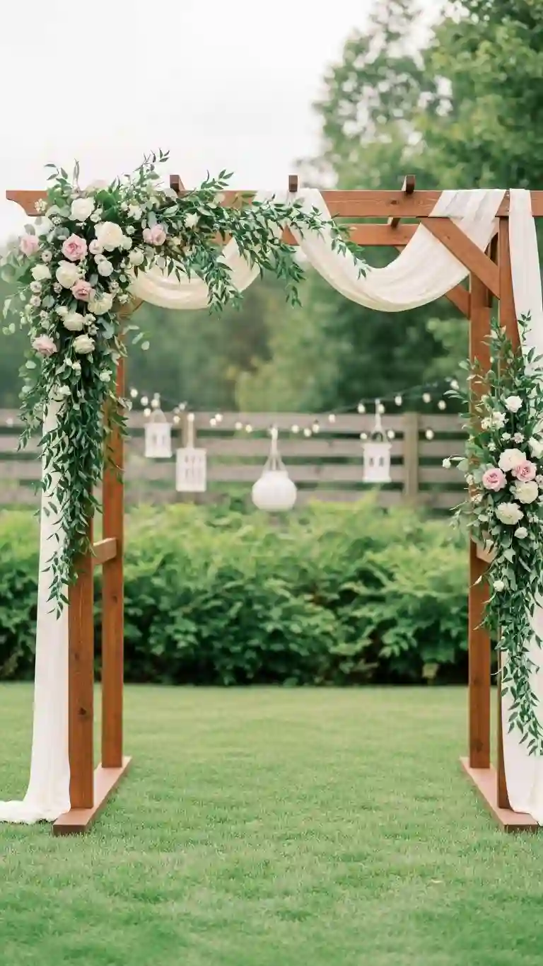 23 Outdoor Wedding Altar Ideas for a Dreamy Ceremony 5 Classic Wooden Arch with Lush Greenery