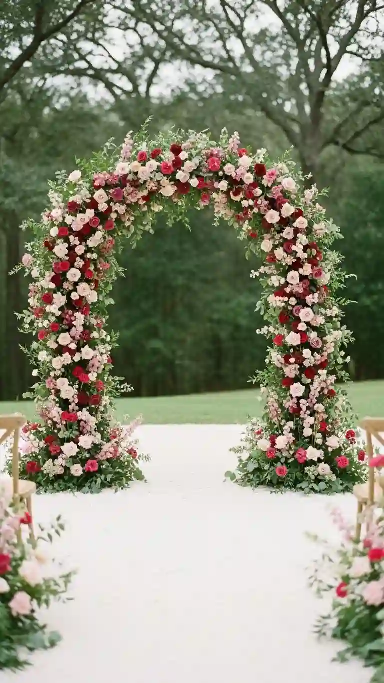 23 Outdoor Wedding Altar Ideas for a Dreamy Ceremony 10 Floral Ground Arch for a Natural, Floating-Bloom Look