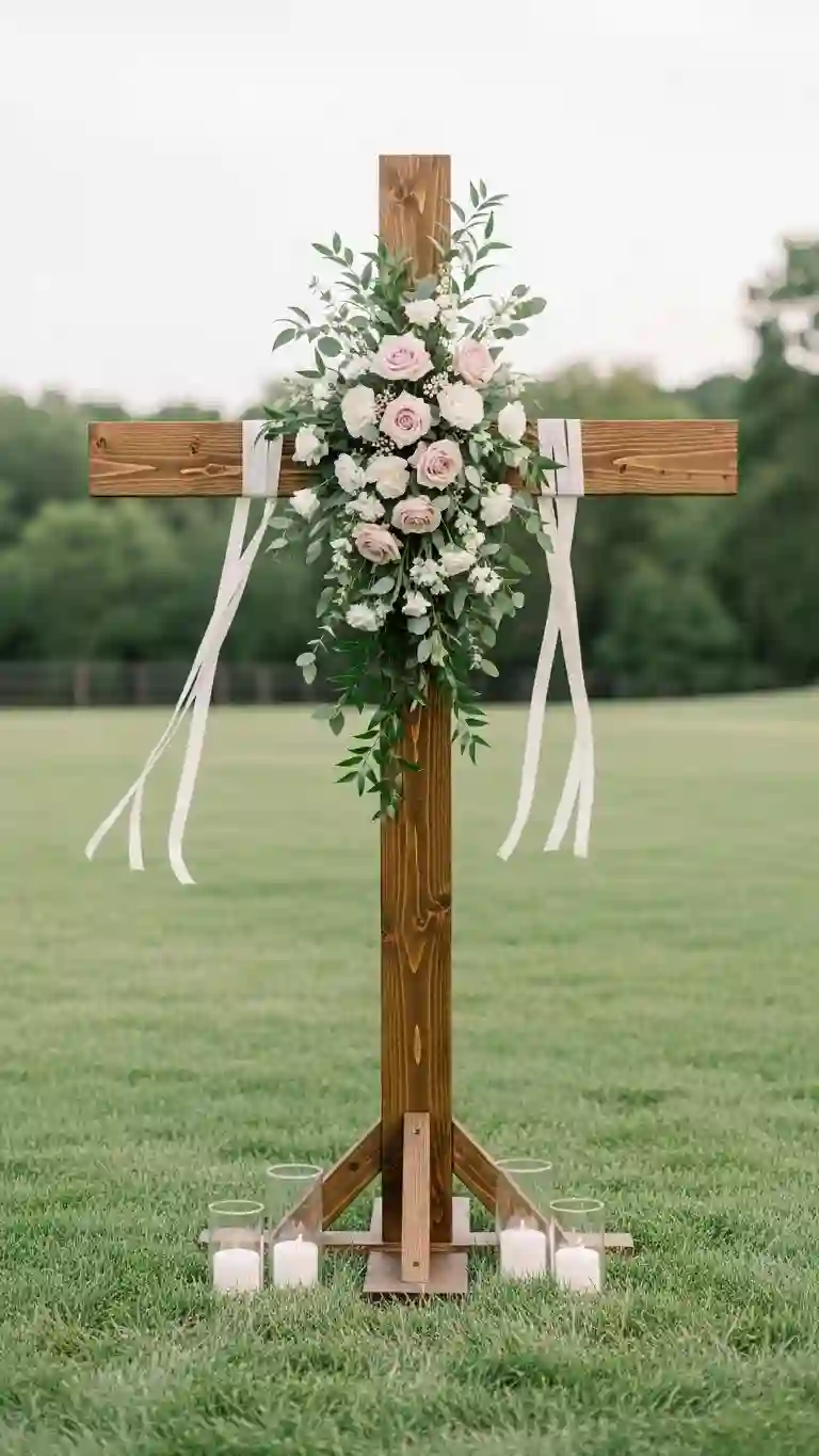 Farmhouse-Inspired Wooden Cross with Elegant Florals Farmhouse-Inspired Wooden Cross with Elegant Florals