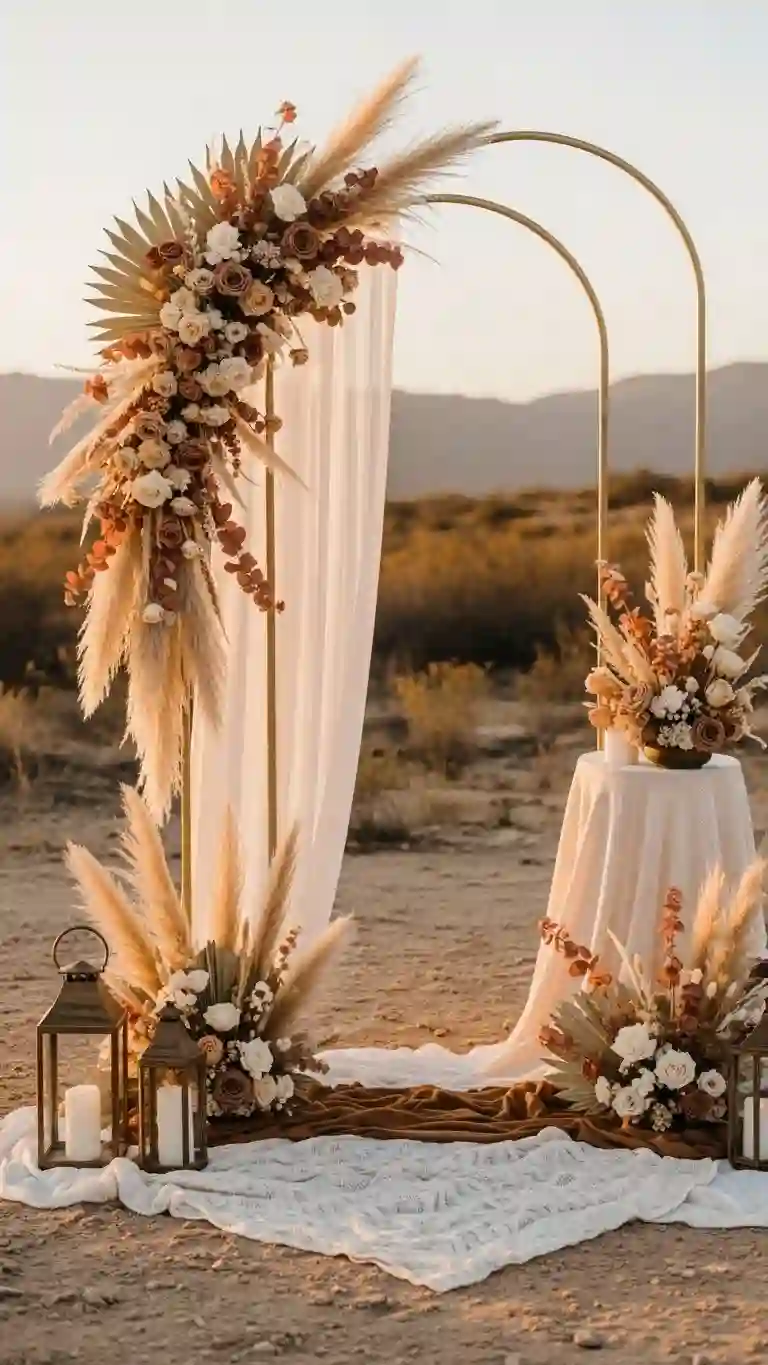 Desert-Inspired Altar with Dried Florals and Textured Details Desert-Inspired Altar with Dried Florals and Textured Details